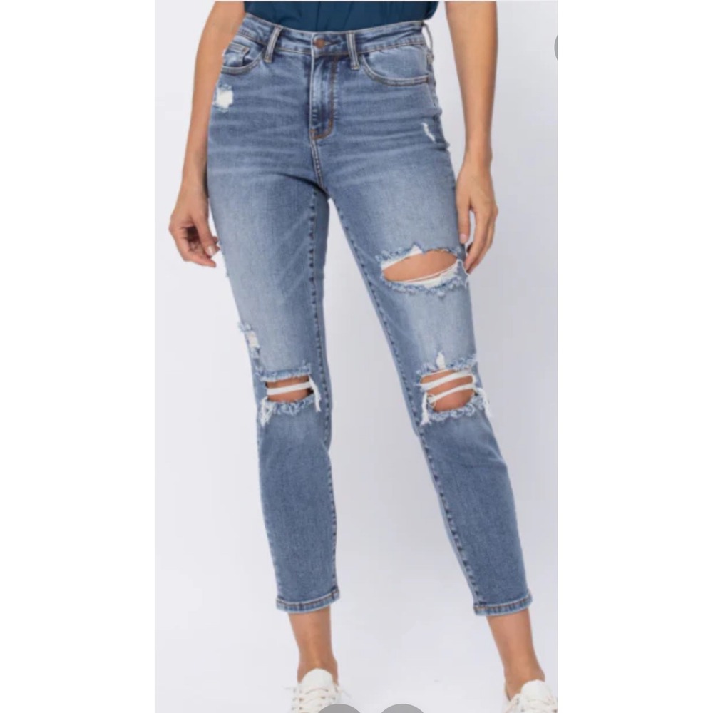Judy Blue Slim High Rise Distressed Jeans Medium Wash 3/26 Stretch Denim